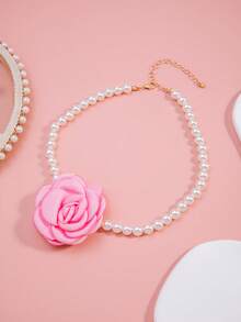 1 buah Kalung Mutiara Mawar Romantis yang Modis, Manis & Imut, Cocok untuk Pemakaian Sehari-hari Wanita dan Pernikahan - MultiWarna - View 4