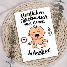 1pc Humorous Greeting Card With Envelope - "Crying Baby & Clock" Design, Clean White Scene, Perfect For New Parents, Ideal For Lighthearted Baby Shower Moments, Baby Greeting Card|Playful New Parent Theme Card|Paper Greeting Card - Multicolor - View 1