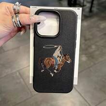 Fashion Denim Horse Riding Pattern Creative Phone Case For IPhone 17, 17Air, 17Pro, 17ProMax, 14ProMax, 15Pro, 16, 13, 14, 15, 12, 11Plus, Pro, Max Durable Non-Slip, Fun And Cute, Flexible Material, Suitable For Fashionistas Valentine's Day L3BD - 顏色1 - 查看 1