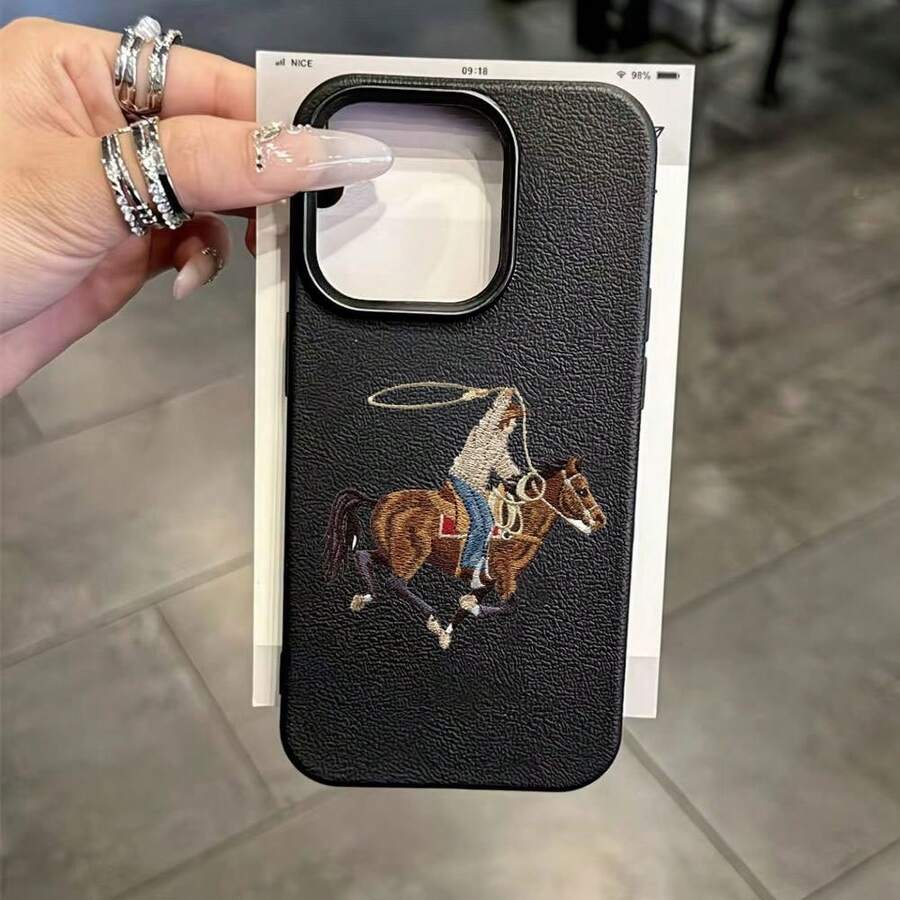 Fashion Denim Horse Riding Pattern Creative Phone Case For IPhone 17, 17Air, 17Pro, 17ProMax, 14ProMax, 15Pro, 16, 13, 14, 15, 12, 11Plus, Pro, Max Durable Non-Slip, Fun And Cute, Flexible Material, Suitable For Fashionistas Valentine's Day L3BD - 顏色1 - 查看 1