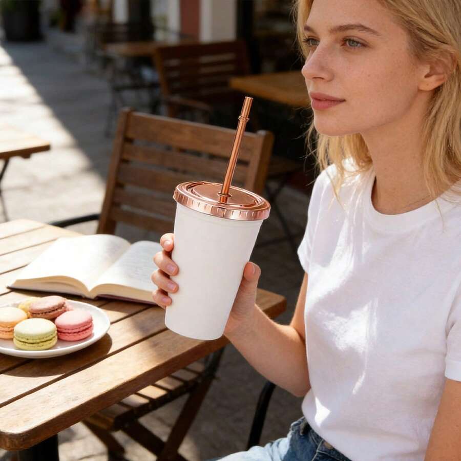 1 pieza de vaso con pajita, ligero, resistente a caídas, fácil de transportar, hermético y anti-derrame, ideal para beber agua en la vida diaria, actividades al aire libre, entrenamiento físico y uso doméstico, con múltiples diseños y especificaciones a elegir, además puede servir como decoración de mesa, perfecto para regalar en fiestas, cumpleaños y reuniones. - 104305 Blanco - Ver 1