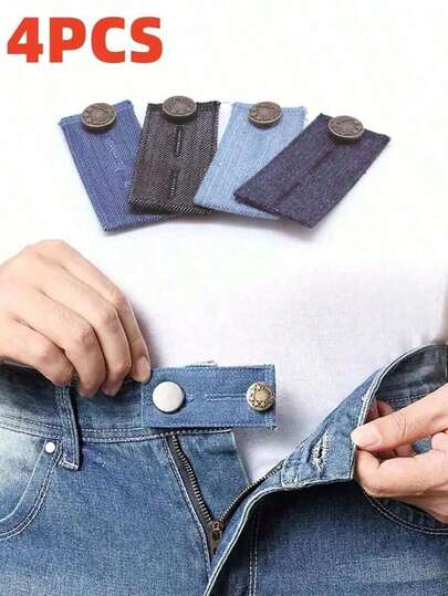 4Pcs Expandable Pant Button Extenders - Adjustable Waist Extenders For Jeans & Trousers, Elastic Belt Extension Buckles With Long Hooks, Quilting & Clothing Alteration Supplies