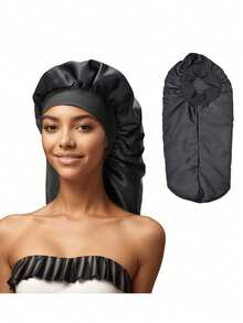 Women's Satin-Lined Sleep Cap With Elastic Band, Multiple Colors Available, Soft Polyester Knit Lining, Suitable For Long Hair, Women's Sleep Cap, Solid Color Sleep Cap, Suitable For Bathing And Sleeping, Applicable For Spring, Summer And Autumn Sleep Bonnet,Beach,Hat,Holiday,Travel - Multicolor - View 10