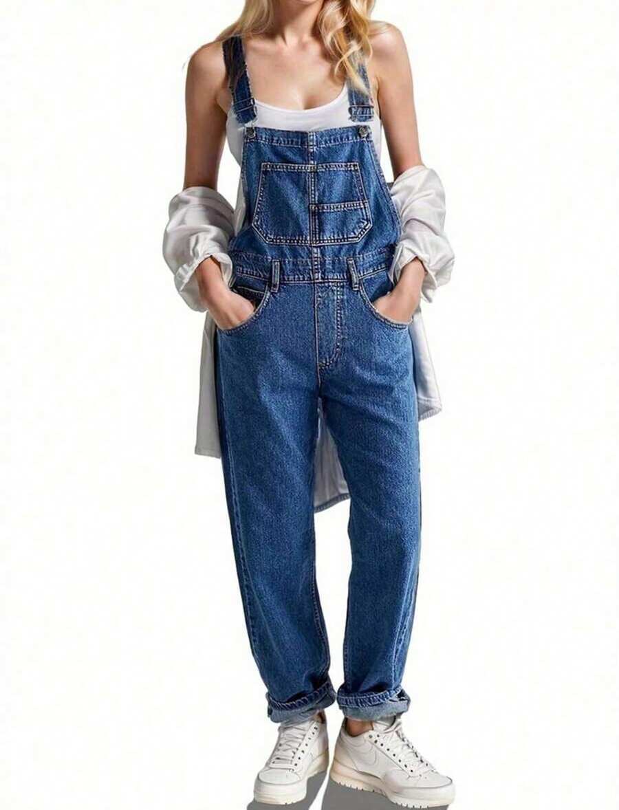 Women's Jeans, Y2K Style Overalls, Jumpsuits, Cargo Pants, Waist-Cinching And Hip-Lifting, Loose And Slimming, Suitable For All Seasons, Multiple Pockets And Simple Style Design, Perfect For Outdoor Wear, Cocktail Parties, Parties, Christmas, Nightclubs, Banquets, Film Festivals, Cinemas, Balls, Cocktail Parties, Bars, Weddings, Graduation Ceremonies, Homecoming, Birthday Parties, Rebellious Girls Festival-Themed Parties, Outdoor Outfits, Streetwear, Fashion Shows, Dates, Working Outside, Country-Style Women's Clothing, The Best Women For Going Out, Ladies' Vacation Clothing, Country Concerts" - 藍色 - 查看 1