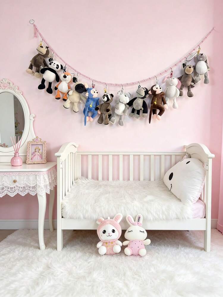 2 piezas Cuerda colgante de peluche linda, Hamaca de almacenamiento de muñeca de peluche de color aleatorio, Estantería organizadora grande de esquina para muñecas, Cuerda colgante decorativa y clips para habitación, casa, dormitorio - Multicolor - Añade 2