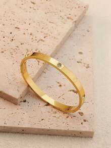 2pcs/Set Minimalist Stainless Steel Hollow Four-Leaf Clover Bracelet & Bangle, Versatile For Women To Wear At Parties, Daily Fashion, Commuting Or As Holiday Gifts - Yellow Gold - View 5