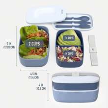 Stackable 3 Compartment Lunch Box With Utensils Strap Perfect For Meal Prep On The Go - 石板 - 查看 6