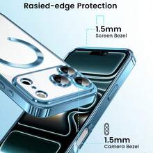 Hadaasi 1pc Ultra-Thin Transparent Phone Case, Compatible With IPhone 17 Pro Max, Supports Wireless Charging, Built-In Camera Lens Protection, Shock-Proof, Soft Electroplated Magnetic Cover, Compatible With IPhone 17 Pro/17 Pro Max/17 Air/17/16 Pro/16 Pro Max/16 Plus/16/16E And Galaxy S25 Ultra/S25 Plus/S25/S25 Edge/S25 FE/S24 Ultra/S24 Plus/S24/A17/A07/A56/A36/A26/A55/A35/A25/A15 - Far Peak Blue - View 8
