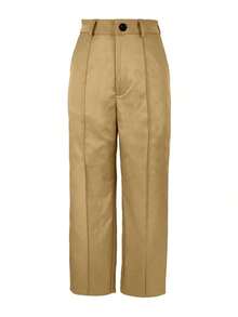 Solid Color Zipper Pocket Button Waistless Elegant Fashion Versatile Suit Pants For Commuting - 卡其色 - 查看 6