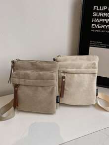 Vintage Corduroy Crossbody Bag, Korean Style Mini Shoulder Bag, Casual Double Layer Coin Purse/Phone Bag, Suitable For Students - Multicolor - View 8