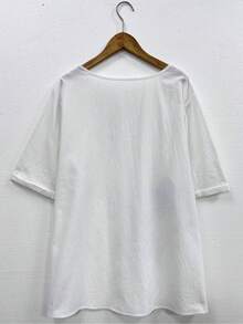 Plus Size, Summer Retro Floral Print Oversized Loose Short Sleeve Pullover Round Neck T-Shirt For Women - 深灰色 - 查看 6