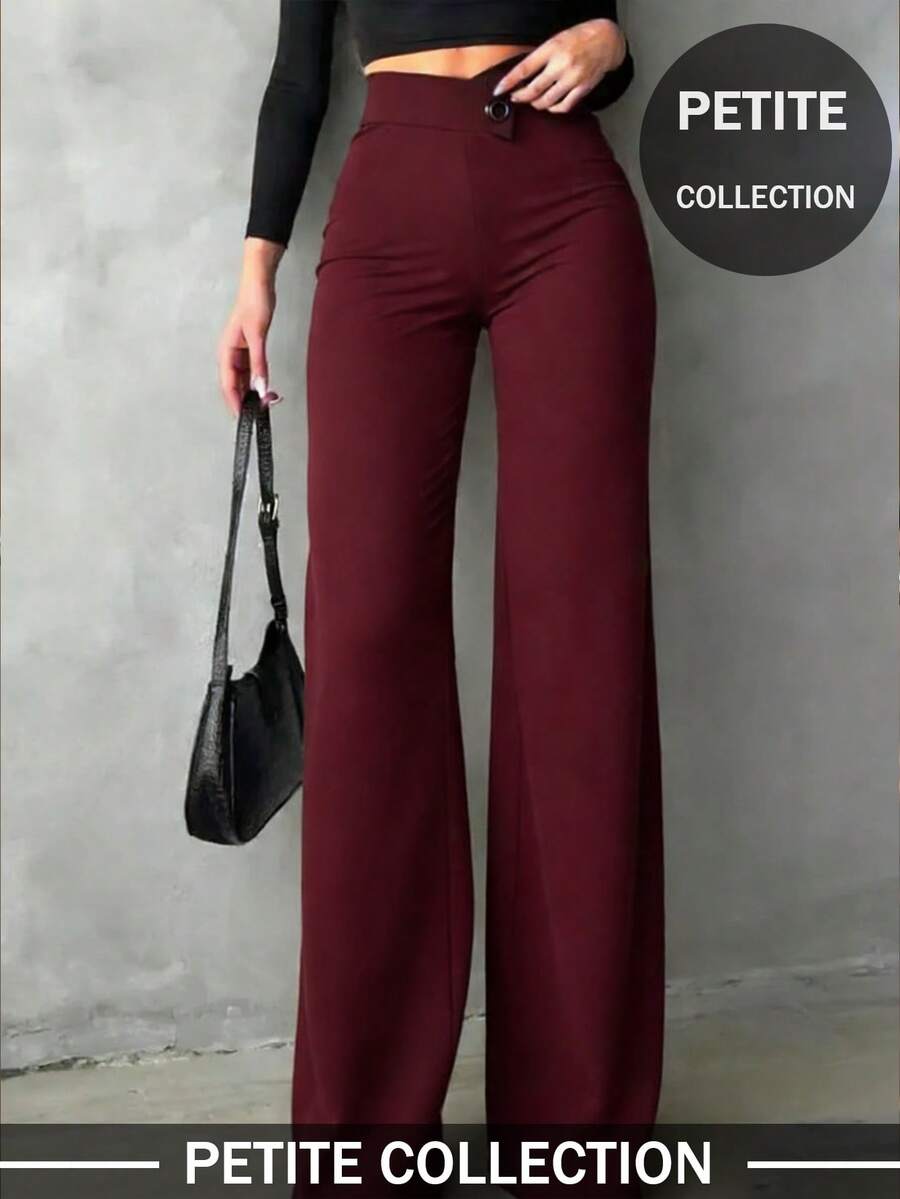 女士小码纯色休闲优雅直筒裤，适合日常穿着、办公室通勤、约会、度假、派对等场合，春季必备。 - 酒紅色 - 查看 1