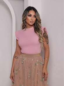 Blusas Femininas Básica Muscle Tee Minimalista T shirts feminina 100% Algodao Camiseta Luxo - Rosa Bebê - Visão 3