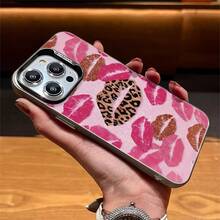 1pcs Leopard Print And Kiss Lips Phone Case Compatible With Apple Phone 17ProMax 13 12 11ProMax 16 15 14Plus Xs Max XS X 7plus 8plus Silicone Antidrop Phone Case Girlish Style Funky Cute Fashion Can Be Given To Friends Can Be Given To A Lover - 黑色 - 查看 5
