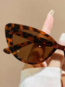 1 Pair Women's Cat-Eye Personalized Versatile Fashion Glasses, Suitable For Daily Wear, Street Photography, Vacation Travel, Summer Beach Accessory - Leopard Tea - View 3