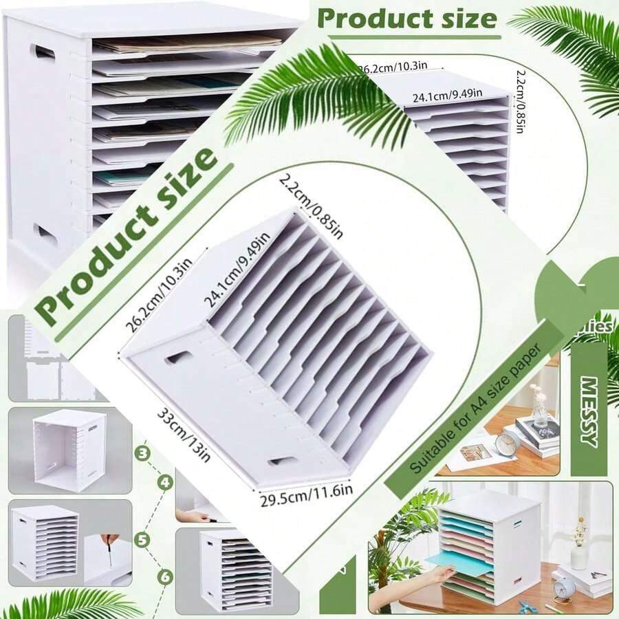 Juexica Organizador de Papel para Álbum de Recortes de 12 Niveles de 8.5" x 11", Organizador de Archivos de Cartulina Blanca con Estantes Ajustables, Bandejas de Papel Apilables, Estante de - Blanco - Ver 1