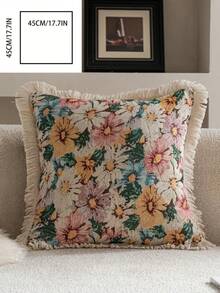 1 pieza Funda de cojín decorativa con estampado floral jacquard rosa, estilo vintage de granja, para decorar la sala de estar, el sofá, el dormitorio, el jardín, el exterior, el automóvil, adecuada para la decoración de otoño e invierno, la mesa de comedor, las fiestas y días festivos