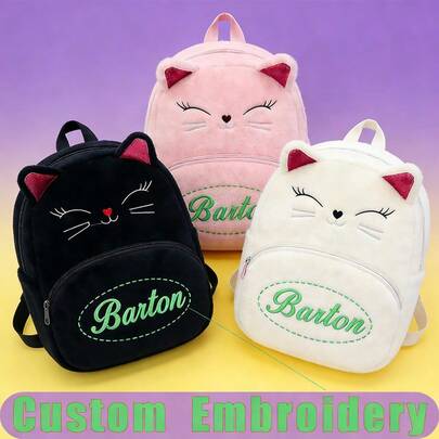 Hot-Selling Customized Cartoon Backpack, Embroidered Plush Kitty Cartoon Backpack For Kindergarten 2026 New, Girls Backpack With Large Capacity 3D Cat Ears, Lightweight And Comfortable For School And Everyday Use
