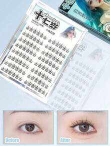 96 Pieces/Set Natural Non Gel False Eyelashes, Natural And Realistic Small Slim C-Roll Eyelashes, Three Part Sunflower Cluster Eyelashes - Black - View 3