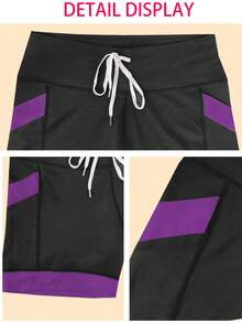 Damen Shorts in Große Größen, 5 Zoll hoher Bund mit Bauchkontrolle, Radlerhosen, Workout Tight Shorts, Yoga Shorts mit hoher Taille, Farbblockdesign, mit Taschen, geeignet für Sport, Laufen, Fitness und verschiedene Anlässe, Schwarz Sommer - Schwarz - Übersicht 5