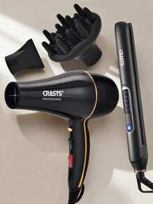 CRASTS Professional Hair Dryer & Straightener Set, High-Power Hair Dryer, Hair Stylist Salon Use, Hair Straightener, 2-In-1 Styling Set, Hair Dryer & Straightener Gift Set - Black - View 3