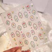 Flower Nail Art Stickers 5D Embossed Nail Decals Tulip With Golden Design Nail Stickers For Spring Nail Art Se--Adhesive Summer Manicure Decorations For Women Acrylic Nail Supplies - Style3 - 查看 6