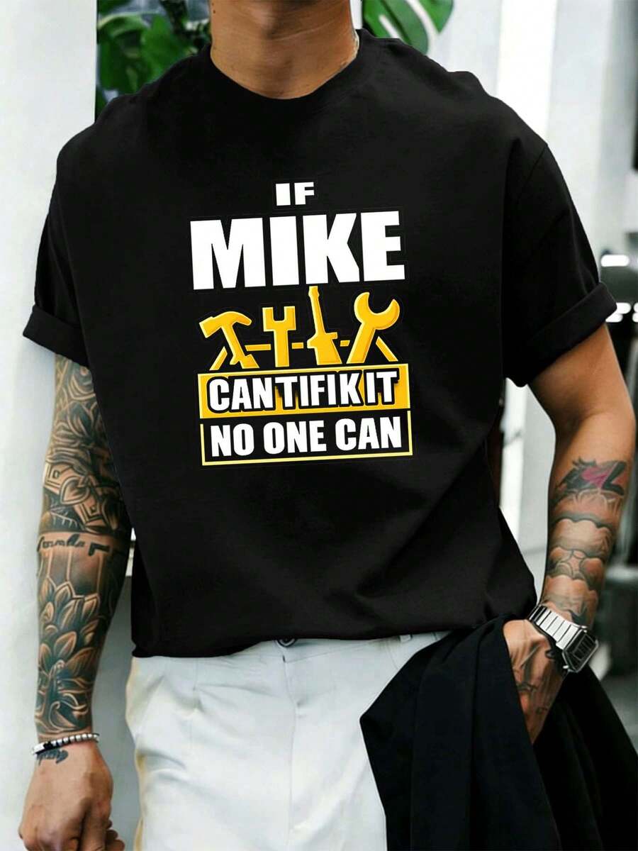 T-shirt graphique avec une citation amusante de Mike, en coton premium, coupe confortable, style hip-hop urbain, imprimé artistique - Noir - Voir 1
