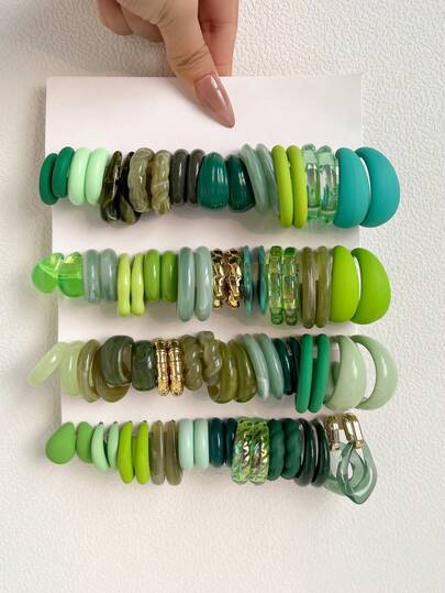 1-30对随机绿色水滴复古硬币Y2K亚克力夸张时尚耳环套装，盲盒组合，母亲节、情人节、圣诞节、新年礼物，日常佩戴