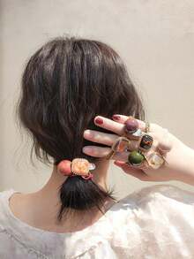 4pcs/Set Fashion Cute Faux Amber High Elasticity Hair Ties, Hair Accessories, Random Colors, Hair Bobbles, Hair Rope Hairbands, Suitable For Valentine's Day Outfit And Accessories