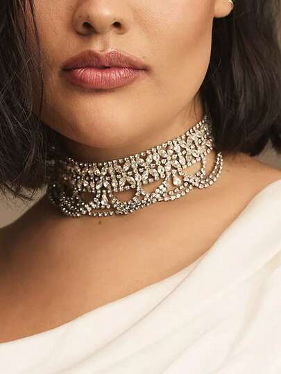 1 pieza Collar de flores hueco de moda, collar gargantilla de cristal y strass al estilo europeo y americano, accesorio para mujer