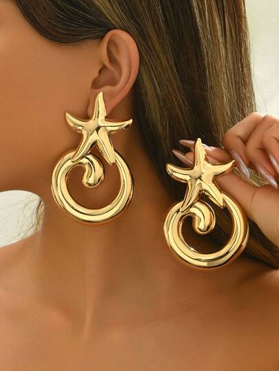 一对独特创意贝壳海星耳钉，适合女性日常佩戴