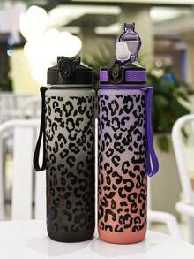 1pc 32oz/1000ml Leopard Print Sports Water Bottle, Stylish Design, Multiple Color Options, Comes With Carrying Strap For Outdoor Sports, Camping, Short Trips, Fitness, Cycling, Great Gift For Birthday, Holiday - Multicolor - View 3