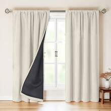 1pc Blackout Thermal Insulated Curtain - 99% UV-Resistant Polyester, Rod Pocket Hanging, Non-Bleachable Plain Weave, Bedroom Art Theme, Coated Blackout Thermal Insulation, , Noise Reduction - Ideal For Bedroom, Farmhouse And School Deep Sleep, 110gsm - Beige - View 8