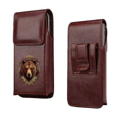 男士真皮腰包，饰有棕熊图腾，时尚帅气，是男士的理想配饰，也是露营、徒步等户外活动的绝佳选择，是完美的手机收纳方案，是一款功能齐全的男士时尚休闲腰包。