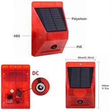 ThreeH Luz Solar de Alarma con Detector de Movimiento para Exteriores IP65 Resistente al Agua 129db Sonido Luz de Sirena 4 Modos de Trabajo Luz Estroboscopica con Mando a Distancia - Rojo - Ver 2
