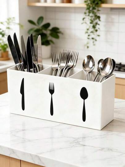 Suzile 亚克力餐具收纳整理箱银器架台面刀叉勺架厨房三格餐具收纳盒适用于橱柜室内家居餐厅餐具收纳