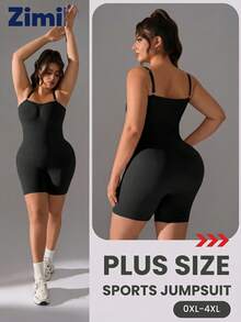 Zimi Collection 1pc Plus Size Seamless Shapewear, Women 1XL-4XL Beige, Adjustable Straps, High Waist Shorts Jumpsuit, Suitable For Gym Workout, Daily Wear, Dress Layering - Black - View 6