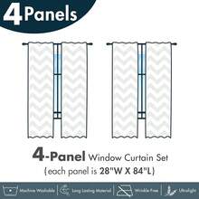 Southwestern Window Curtains Pack Of 2, Monochrome Look Geometric   Stripes Abstract Motifs, Lightweight Set With Rod Pocket, 4 Panels Of - 28\ X 84\, Dark Blue Grey And White - 深藍灰白 - 查看 8