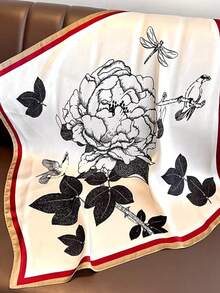 Women's Silk Touch Scarf, Square Scarf 70*70cm, Hair Scarf, Double-Sided Black Stripes - 香檳色 - 查看 10