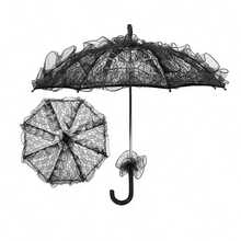 1把哥特式蕾丝伞，浪漫公主伞，新娘婚礼伞，适用于婚礼、节日、舞蹈道具 - 优雅黑色婚礼及万圣节服装配饰，花卉图案，非常适合新娘送礼会、摄影和主题活动、婚礼装饰、派对装饰、公主主题装饰，无需用电，嘉年华