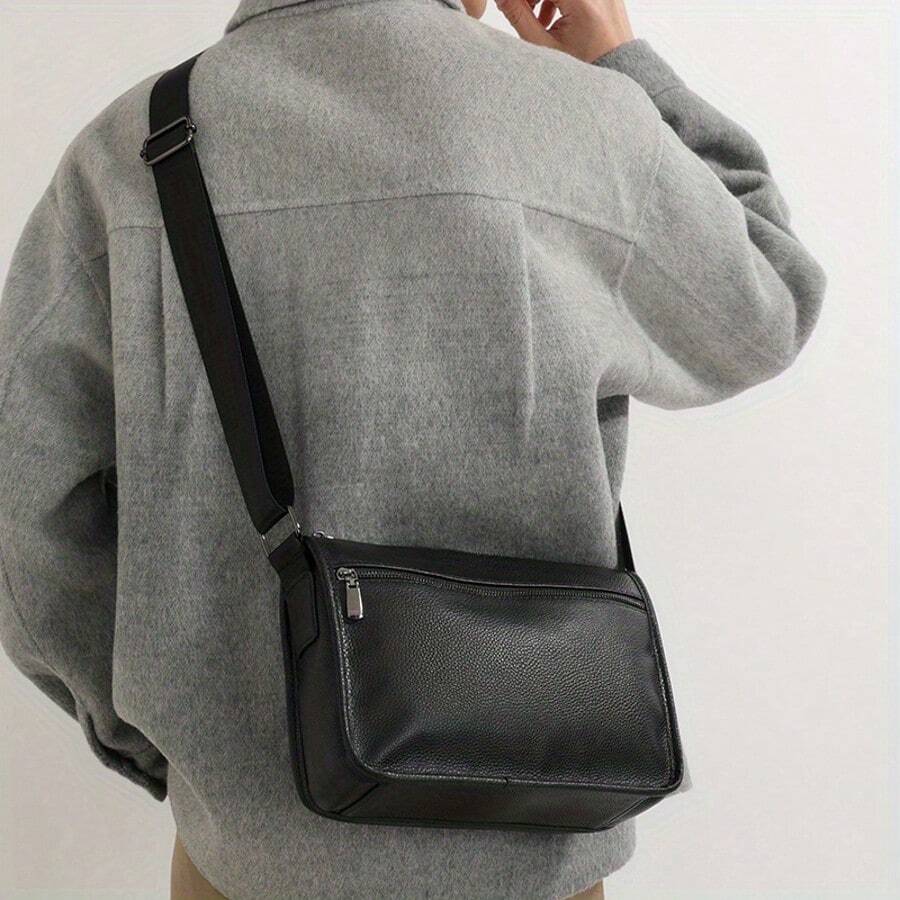 Genuine Leather One Shoulder Crossbody Bag, Large Capacity Multi-Zipper Shoulder Bag, Daily Commute Backpack, Real Leather Men's Shoulder Bag, Large Capacity Leather Crossbody Bag - Multicolor - View 1