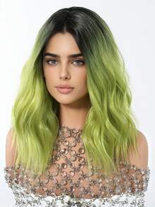 20 Inch Elegant Sexy Curly Wig, Tangle-Free Fiber, 150% Density, Rose Net Cap, Full Head Synthetic Wig, Suitable For All - Green - View 4