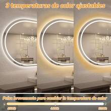 CYPNEspejo para Baño con Luz LED Espejo de Baño con Función de Memoria y Desempañado HD Espejo de Maquillaje con Ajuste de Hora Regulable 3 Colores 4mm Vidrio Prueba Explosiones 60 x 80cmFashion - 80L x 60A cm - Ver 5