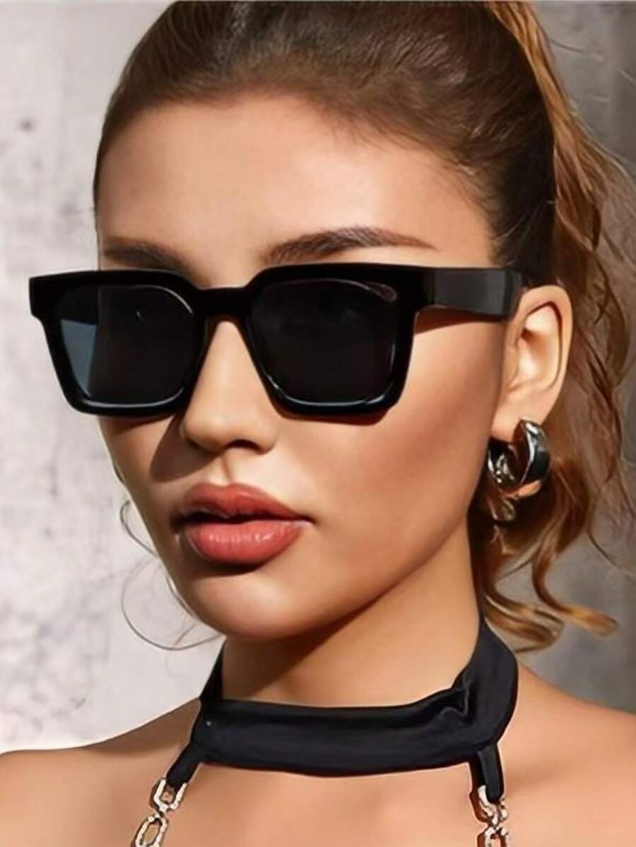 1pc Thick Square Frame Unisex Fashion Eyeglasses, Suitable For Street Style, Bars, Clubs, Music Festivals, Fits All Face Shapes