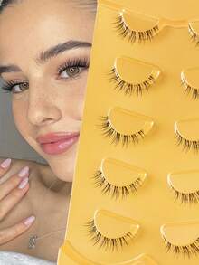 5 Pairs Natural Look False Eyelashes, Transparent Band, Cat Eye Lashes, Short Soft 3D Mink-Like Lashes, Create Natural Makeup - 5 Pairs/Box. Mini Cute Elongated Lashes, Thin Transparent Lash Stems, Extended Ends, Natural Curled, Reusable, Suitable For Small Eyes. Ideal For Women's Daily Wear And Dates. - Black - View 8