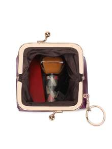 MIYIN 女士复古迷你可爱PU皮零钱包，轻巧纯色简约吻锁小钱包，便携手提包带钥匙扣，适合女学生和女孩，迷你钱包，腕包，零钱包 - 紫色 - 查看 5