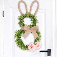 Corona di Pasqua con coniglietto, corona di coniglietto con foglie di eucalipto, corona festiva, protettiva dai raggi UV, adatta per appendere su portici esterni, armadi interni e decorazioni murali per abbigliamento. - Verde - Visualizzare 7