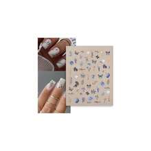 5D Embossed Nail Art Stickers Decals Se--Adhesive Blue Rose Nail Stickers For Spring Nail Art With Butterfly Little Leaf Design Acrylic Nail Supplies For Women Manicure Decorations - 風格9 - 查看 1