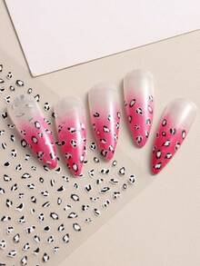 3D Leopard Print Nail Stickers, Leopard French Design Y2K Style Nail Art Stickers, Animal Print Self-Adhesive Nail Supplies, Autumn/Winter - Multicolor - View 3