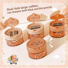 1pc Cartoon Capybara Dual Hole Pencil Sharpener, Creative Flip Cover Pencil Sharpener, Cute Mini Portable Pencil Sharpener, Smooth And Durable - Multicolor - View 5